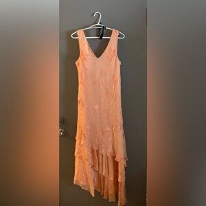 Capri vintage y2k asymmetrical Peach 100 % silk maxi beaded fairy dress